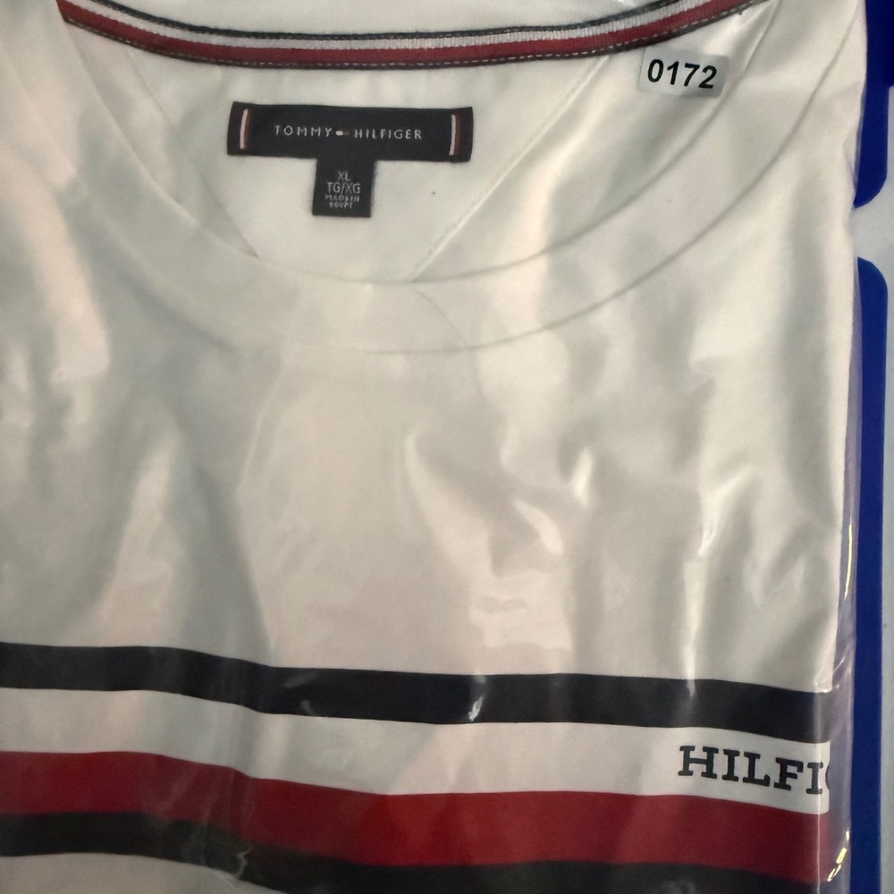 Tommy Hilfiger Mens XL White Graphic Stripe Logo Crew Neck Short Sleeve T-Shirt - Picture 6 of 6